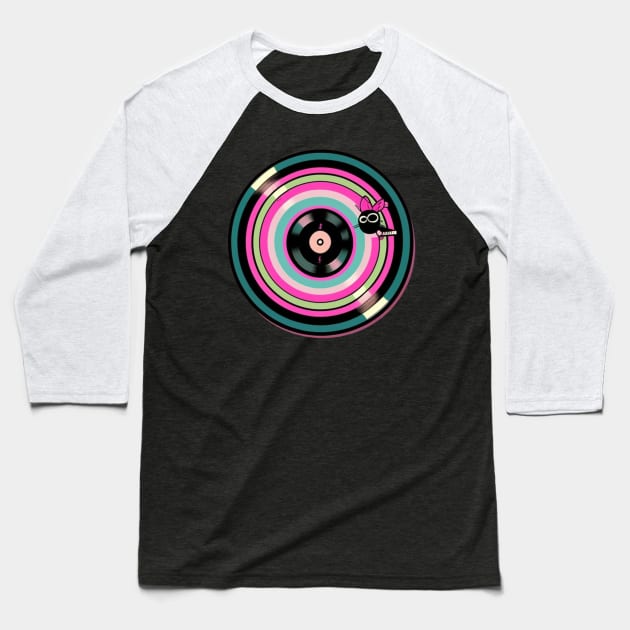 Pink Buzz Vinyl Record Graphic Baseball T-Shirt by musicgeniusart